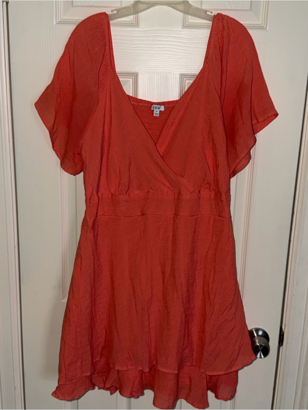 Orange Flutter-Sleeve Wrap Dress - 2X